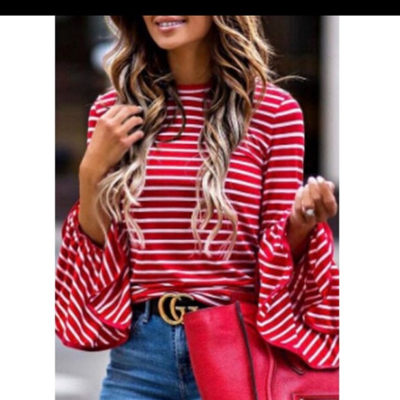 Red Striped Bell Sleeve Top - Picture 2 of 2